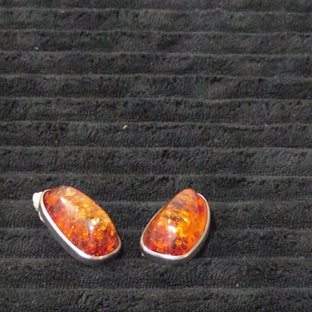 Vintage Faux Amber Necklace Clip On Earrings Set Silver Tone Teardrop Shimmer - Picture 6 of 16